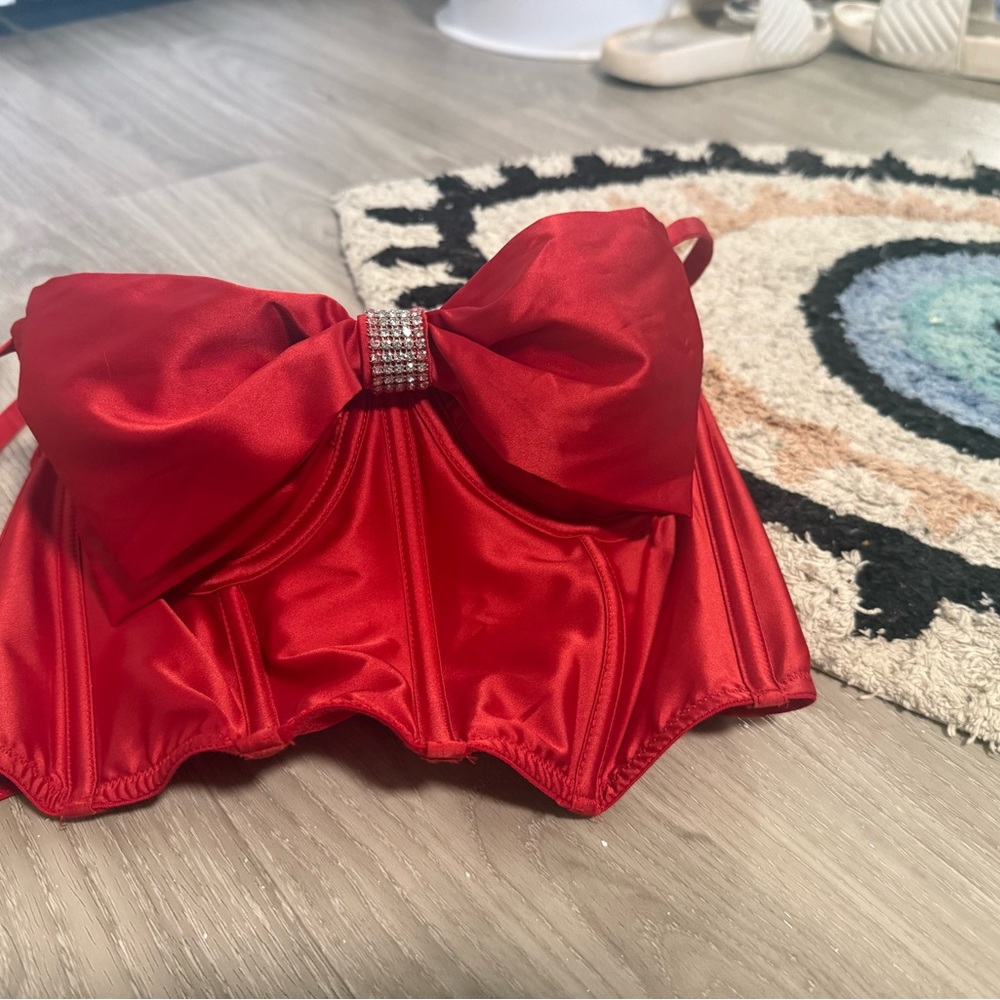 Victoria’s Secret red sequins Bow Bustier corset Top NWT
